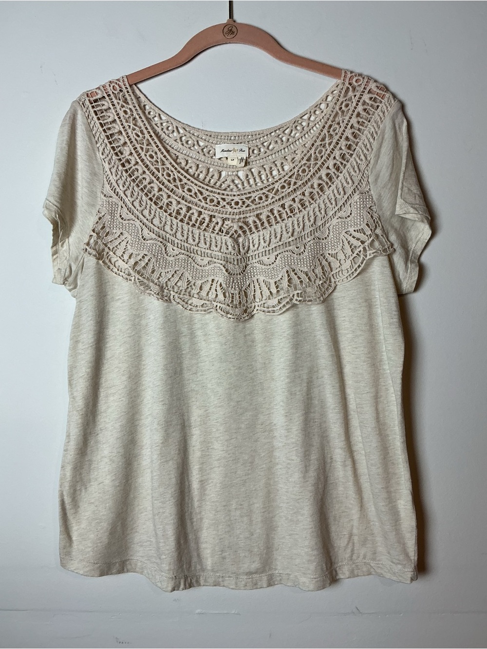 Anthropologie Meadow Rue Cream Crochet Bib Top Size LP